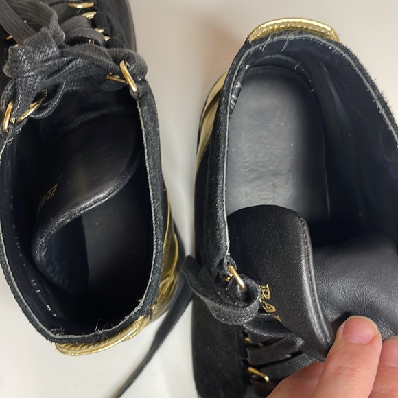 Balmain Black & Gold Lace Up High Top Sneakers 37 W 35 M Suede & Leather… - Picture 13 of 14